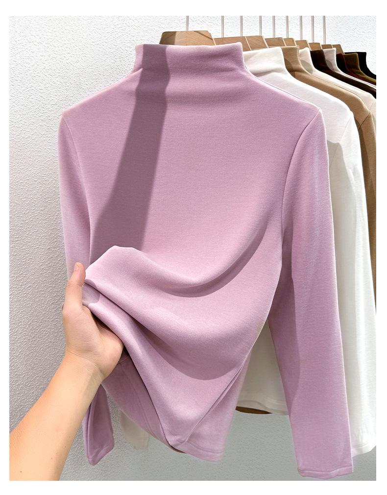 Silk Half-High Collar Women's Base Layer: 2025 Autumn/Winter Velvet Lambswool Warm T-shirt.