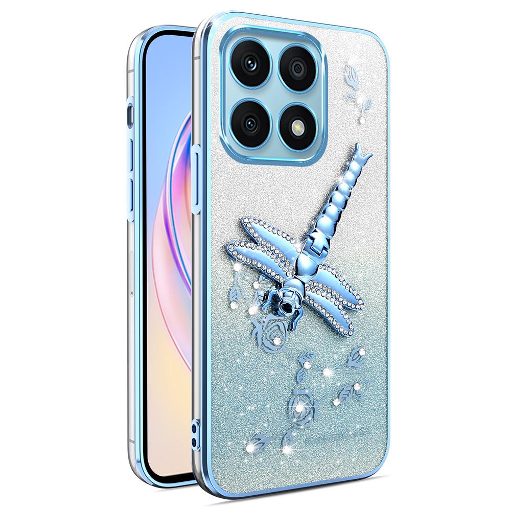 

KADEM For Xiaomi 14T Pro Case Dragonfly Kickstand TPU Flowers Glitter Phone Cover Blue