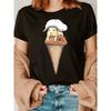 Guinea Pig Ice Cream Fashion Letter Print T-Shirt, Short Sleeve Crew Neck Casual Top for Summer & Spring, Women's Clothing