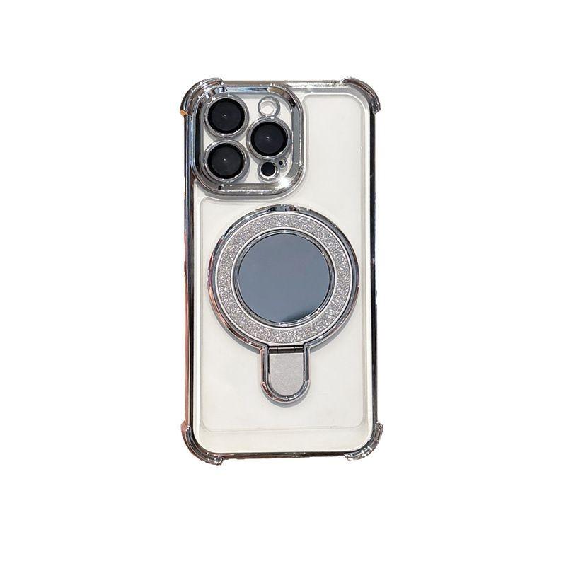 Applicable to iPhone17 mobile phone case, airbag anti-drop glitter, mirror bracket, magnetic suction, Apple 16PROMAX transparent guarantee