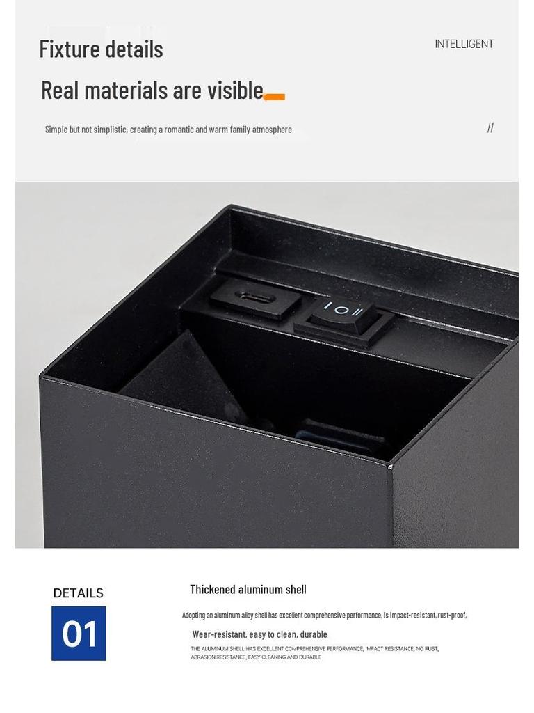 USB Rechargeable Aluminum LED Wall Lamp: Minimalist Design for Bedroom & Hotel, Punch-Free Installation