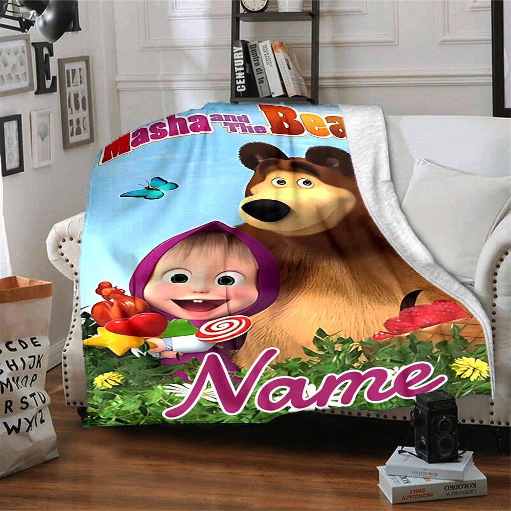 Custom Name Forest Friends Adventure flannel Blanket for Super Soft Cute Comfort Blanket for Travel Bedding Couch Sofa Blanket