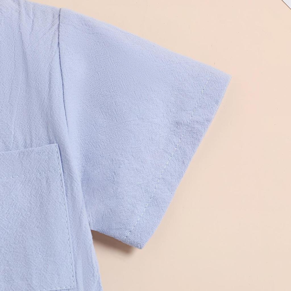 Jungen Einfarbig Kurzarm Stehkragen Zweiteiler mit Aufkrempel-Shorts