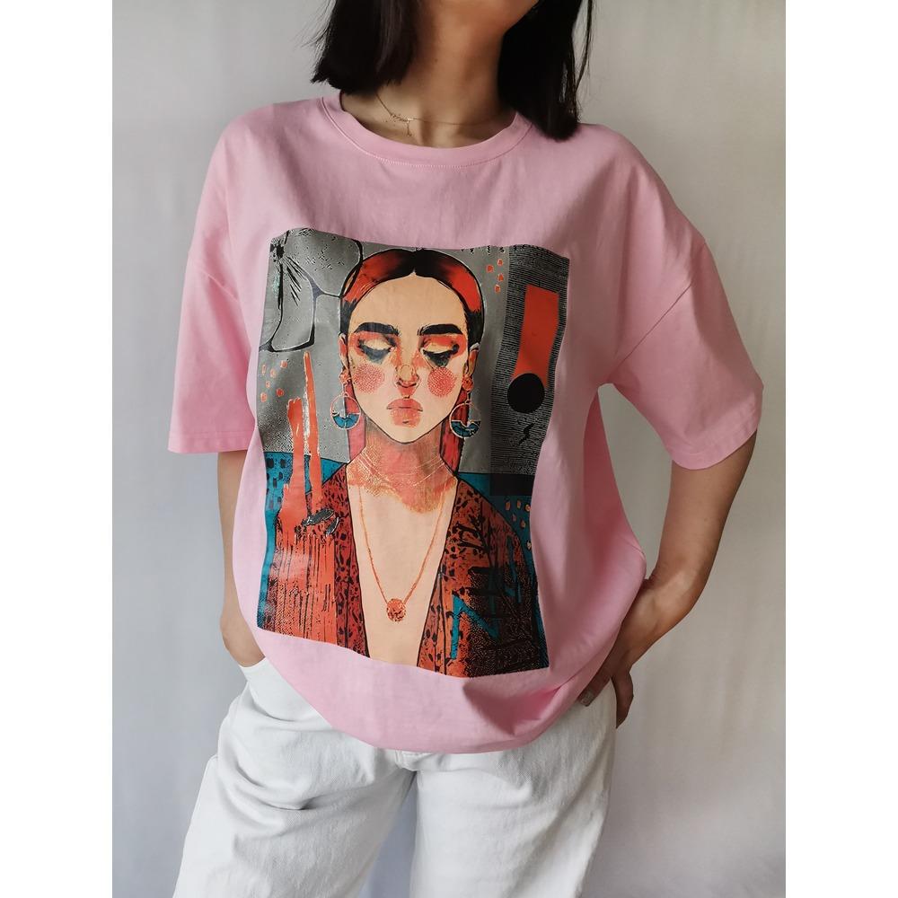 2024 Übergroßes T-Shirt Damen Sommer Weiß Basic-Tees mit Karikaturdruck Grün Weiche Damen Kurzarm-Tops
