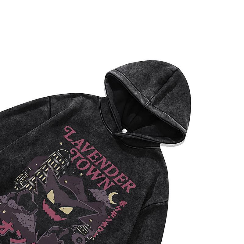 Japanese Dark Cartoon Digital Direct Injection Printing Hoodie Retro 430G Pure Cotton Loose Wash Sweater Men