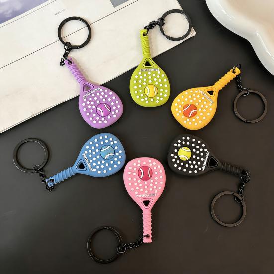 Keychain Vibrant Color Tennis Racket Design Keyring Sports-themed Bag Charm Non-slip Grip Key Chain Backpack Accessories