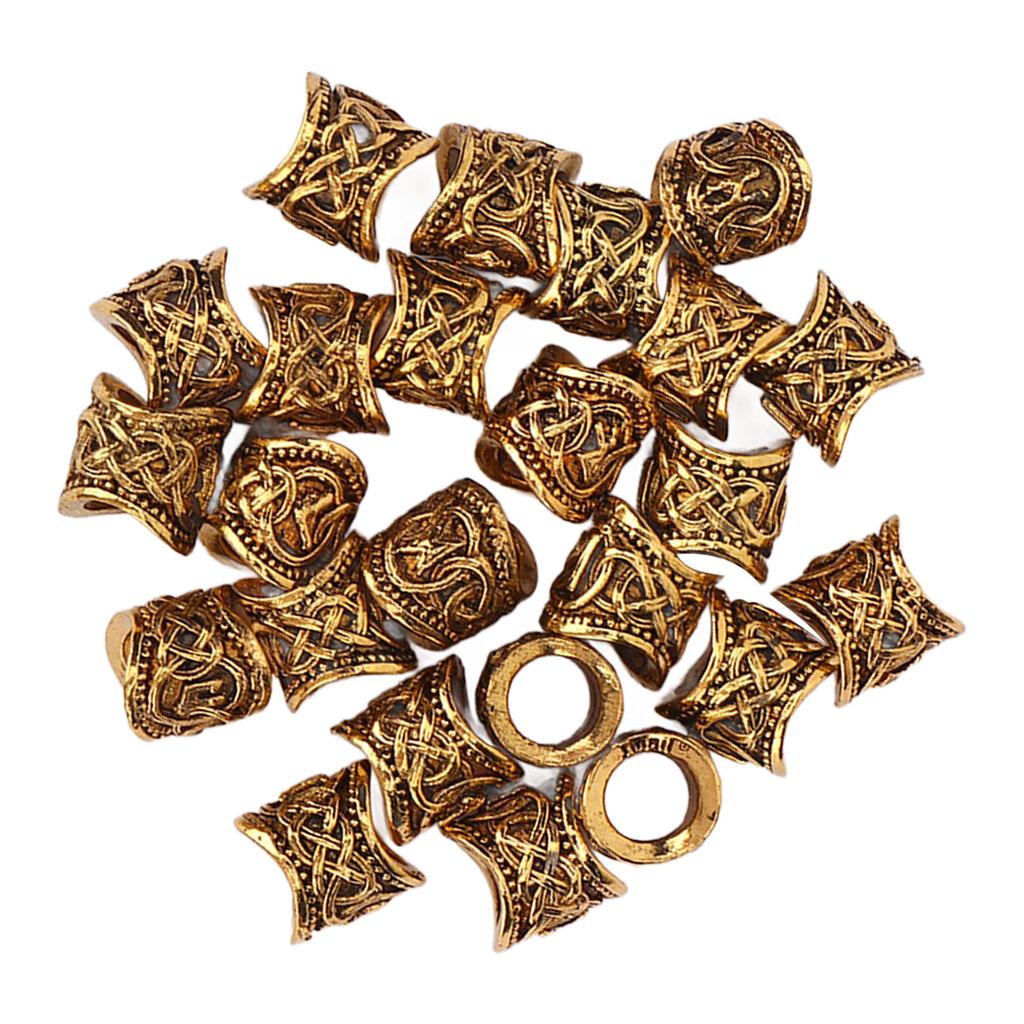 24 PCS Hair Beads Metal Ancient Gold Antique Large Hole Hair Braiding Bracelet Pendant 10 X 9mm
