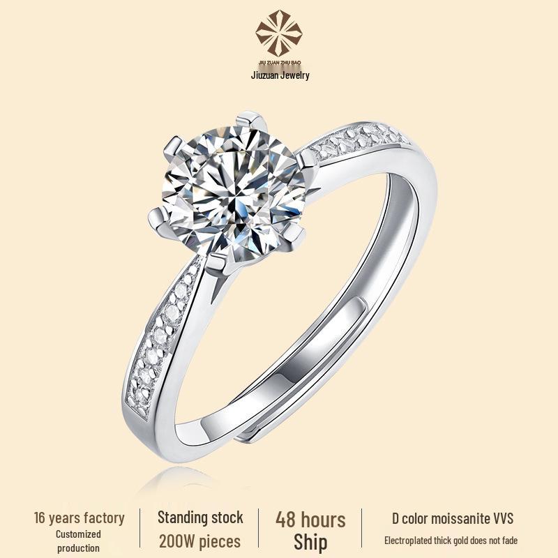 

Korean-Style Elegant Moissanite Adjustable Open Ring in 925 Silver for Women Adjustable Open