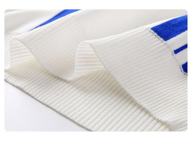 Men's Striped Patchwork Polo Collar Short Sleeve Knit Hoodie Top