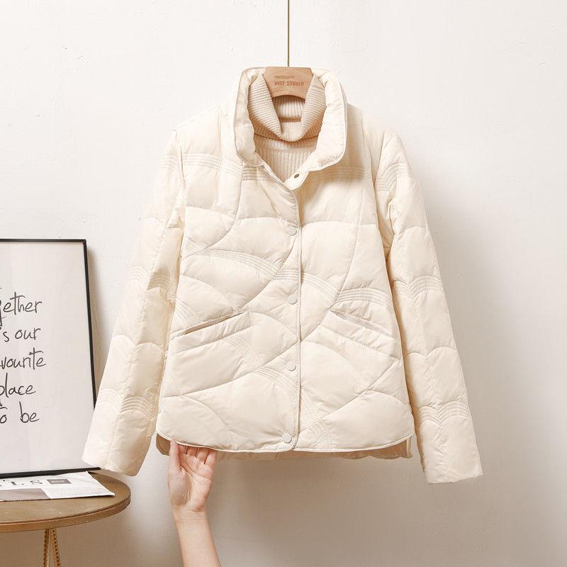 Korean Split Diamond Pattern Short Down Jacket with Stand-Up Collar