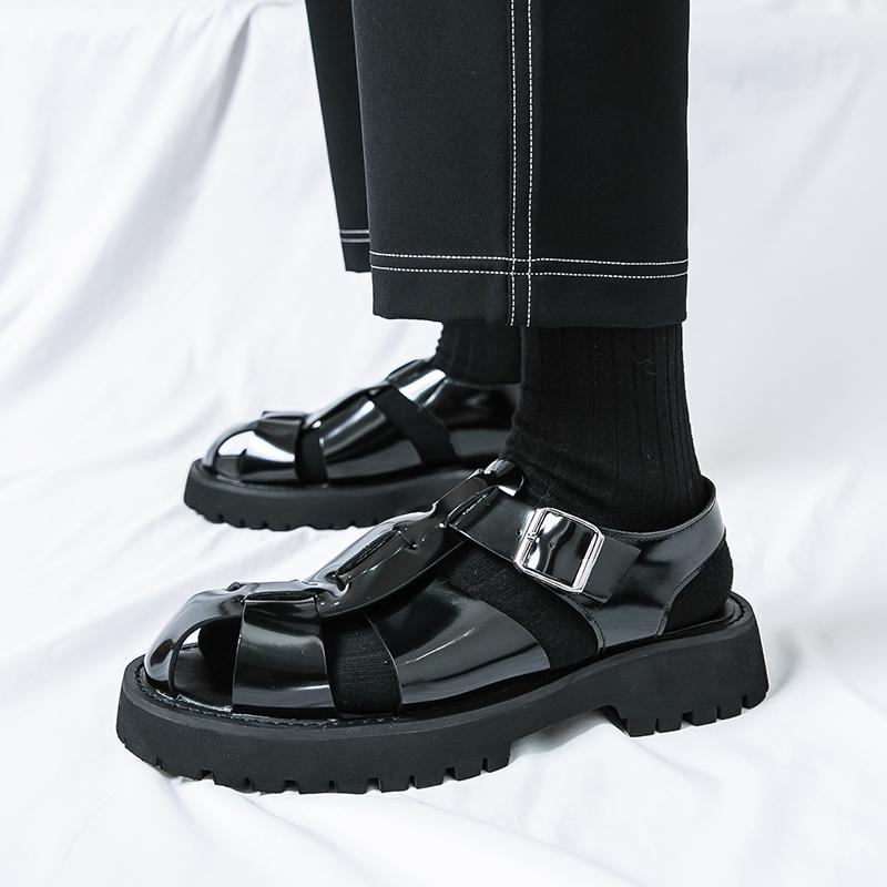 Summer Men’s Sandals Black Dress Close Toe Shoes Casual Stylish Leather Roman Sandals Plus Size