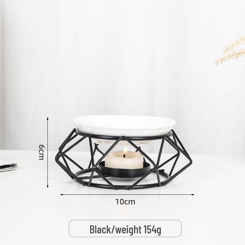 Lampă de aromaterapie transfrontalieră din fier și ceramică: Arzător de uleiuri esențiale și suport de tămâie pentru sfeșnic de birou.