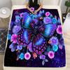 Flannel Butterfly Blanket Purple Floral Digital Printing,Fleece Throw Blanket for Sofa Bed Travel Camping,Office Couch Chair Bed