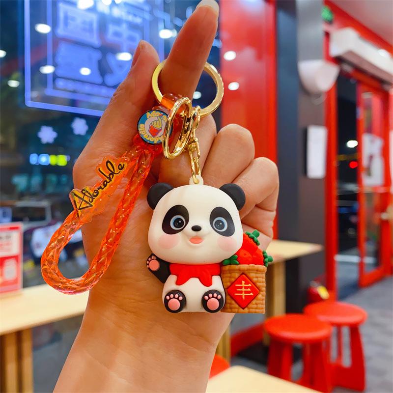 Guochao Creative Harvest Giant Panda Exquisite Cute Pendant Car Keychain Children's Toy Small Gift