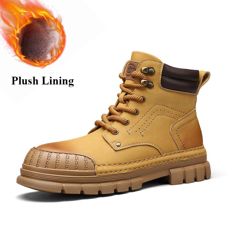 

Новые модные мужские ботильоны, теплые прогулочные ботинки, базовые ботинки на шнуровке для мужчин, нескользящие зимние плюшевые ботинки на платформе 45 жёлтый