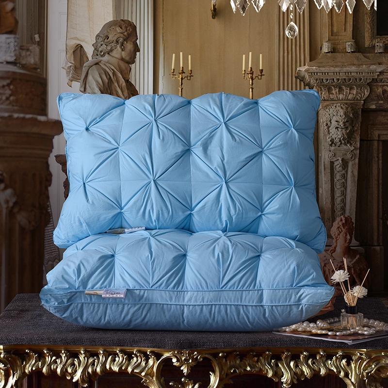 Luxury 100% Goose Down Feather Stuffed Pillows Pinch Pleat Design Neck Protection Bed Pure Cotton Cover Cushion for Sleeping