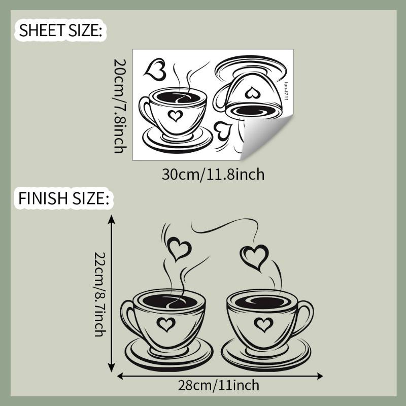 Creative Love Coffee Cup Wall Stickers For Cafe Background Decoration Wallpaper Kitchen Beautify Home Decor Self-adhesive Decals