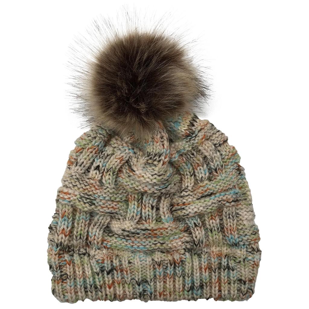 Faux Fur Ball Hats Crochet Knit 