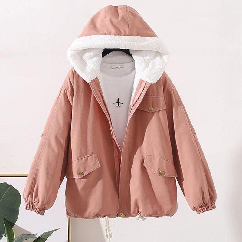 Biyaby Oversized bomullshettejakker for kvinner Vinter Kawaii Løse parkaser for kvinne Casual fortykket varm jakke dame