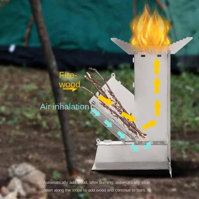 Kuchenka Polowa na Drewno Stal Nierdzewna Składana Piknikowa Kuchenka na Drewno Składana Rakietowa Kuchenka na Drewno Opałowe Do Wędrówek Pieszych Wędkarstwa Grillowania