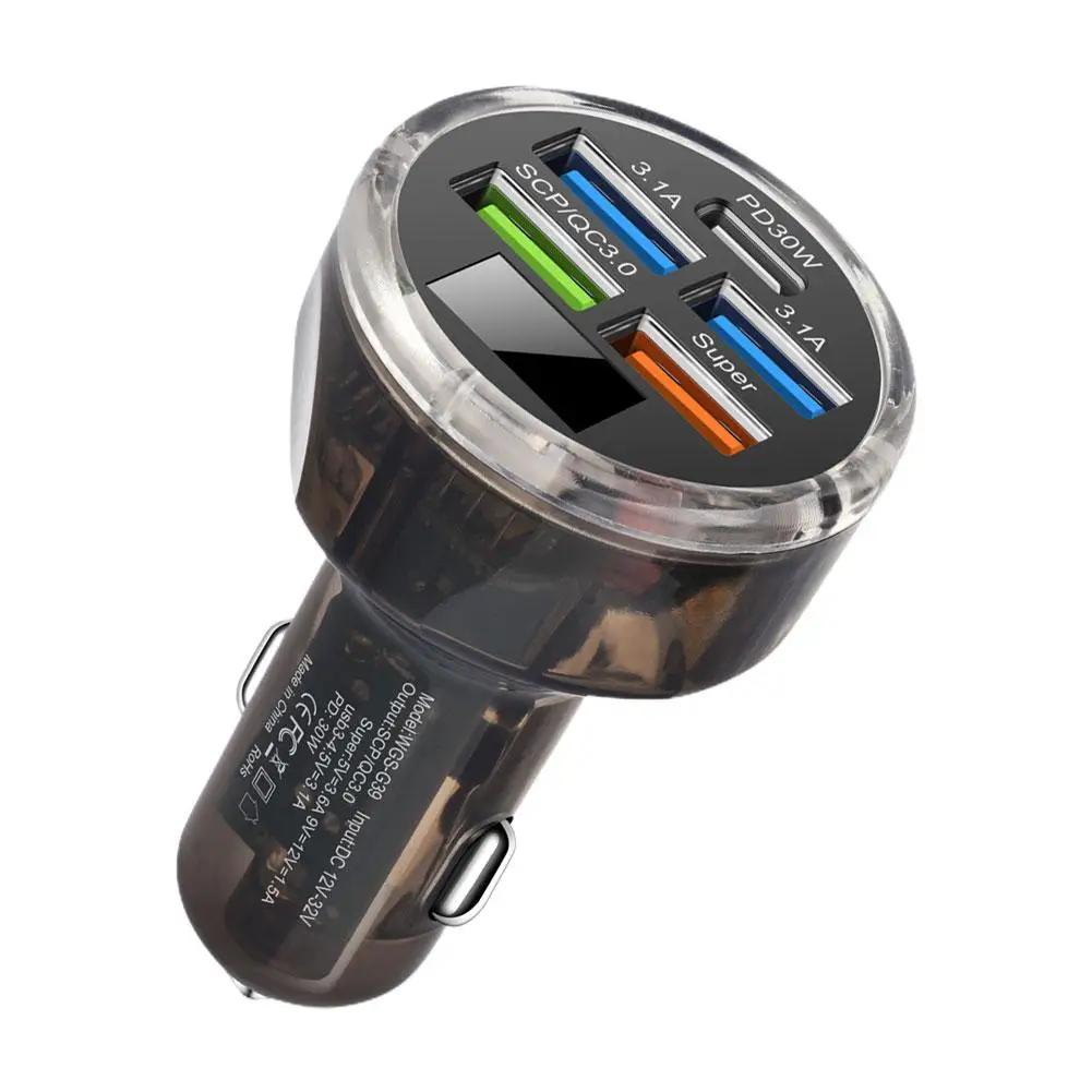 

Для iPhone 65 Вт PD для зарядки в автомобиле Тип C Быстрая зарядка 5 в 1 QC3.0 Автомобильное зарядное устройство с несколькими портами и цифровым дисплеем I6D7