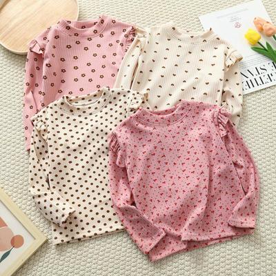 T-shirt à Manches Longues à Manches Volantes Florales pour Filles - Haut Automne/Hiver Polyvalent pour Petites Filles