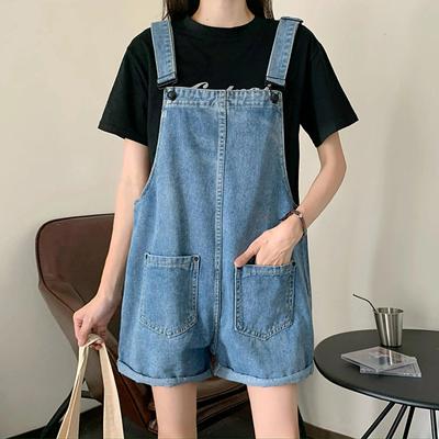 Summer Vintage Blue Jean Jumpsuit Women's Cotton Wide Legs Bib Overalls Women Personality Denim Rompers