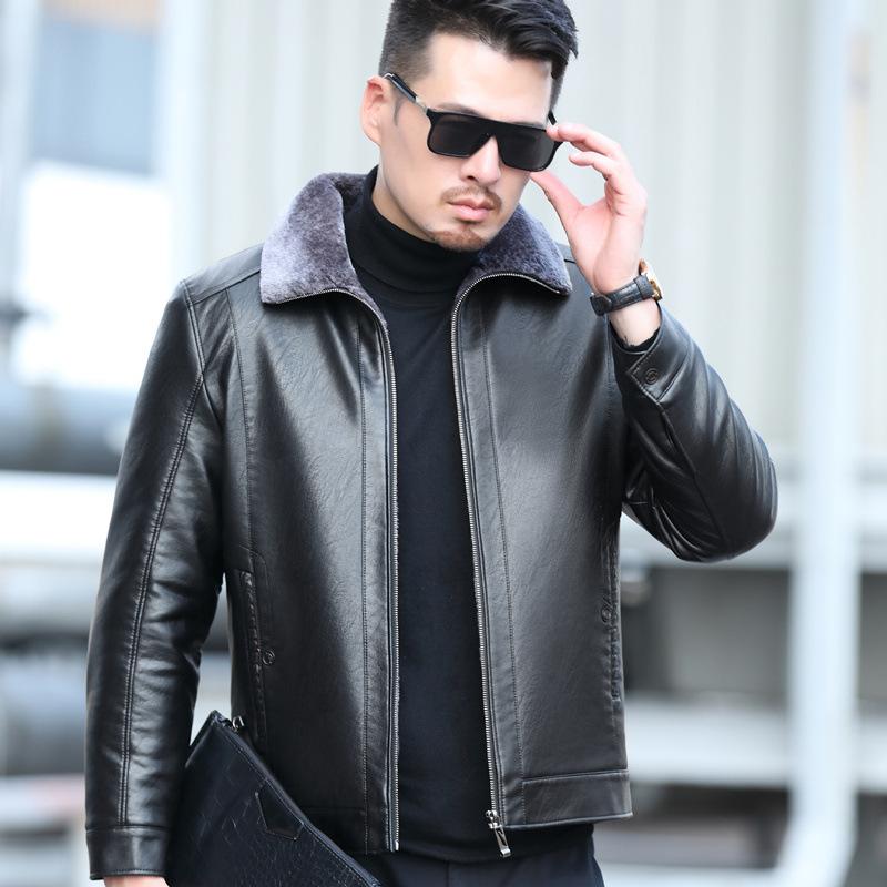Casual Fur One-piece Men's Middle-aged and Elderly Genuine Leather Jacket Plus Velvet Thickened Sheepskin Jacket Winter