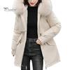 Hooded Women Coat Winter Jacket with Faux Fur Collar Soft Fabric Warm Fashionable Zipper Closure for Autumn Versatile