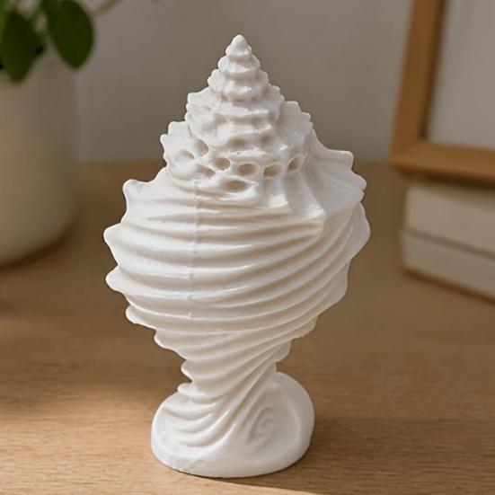 White Conch Shell Figurine, 3D Printed Nautical Coastal Tabletop Ornament for Living Room, TV Stand, Bookcase Shelf, Cabinet Decor
