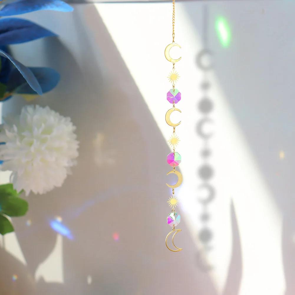 Moon Star Crystals Wind Chime Prism Sun Catchers Handmade Jewellery Garden Hanging Pendant Ornament Window Curtain Home Decor