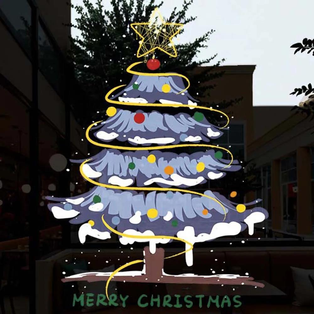 Colorful Christmas Tree Stickers Waterproof Portable Glass Electrostatic Film Transparent Visible On Both Sides