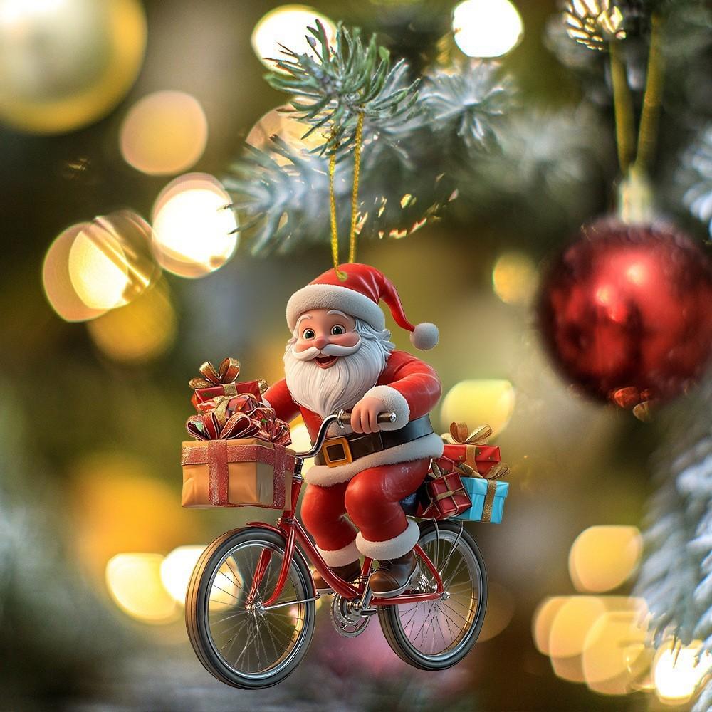 Rides Santa Claus Bike Decor Acrylic Pendant For Christmas Interior Enhancement