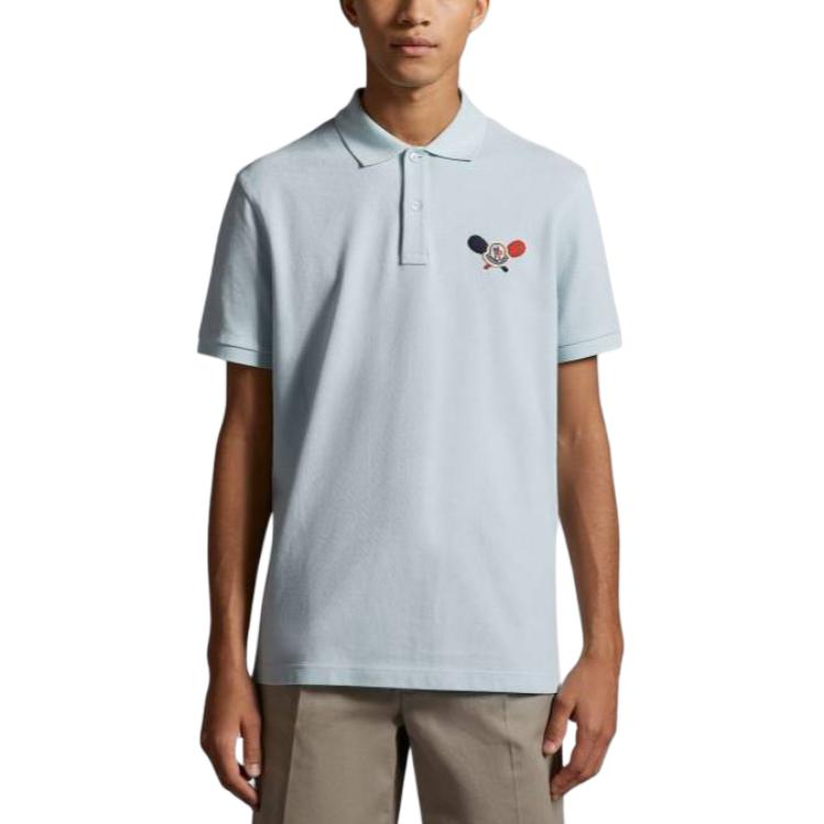Moncler Solid Color Fitted Short Sleeve Polo Shirt Men tops Blue J10918A0000989A1670C