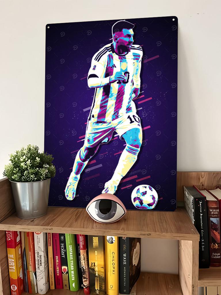 Messi Retro Stil Affisch Fotbollsspelare Metallskylt Vintage Metallplatta Anpassade Fotbolls Tennplåtar för Väggkonst Dekoration Dekor