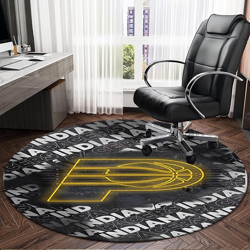 Basketball Pacers Neon Art Round Rug for Livingroom,Bedroom, Palyroom, Chair Rug, Area Rug, Circle Carpet, Large Size Fan Christmas Gift