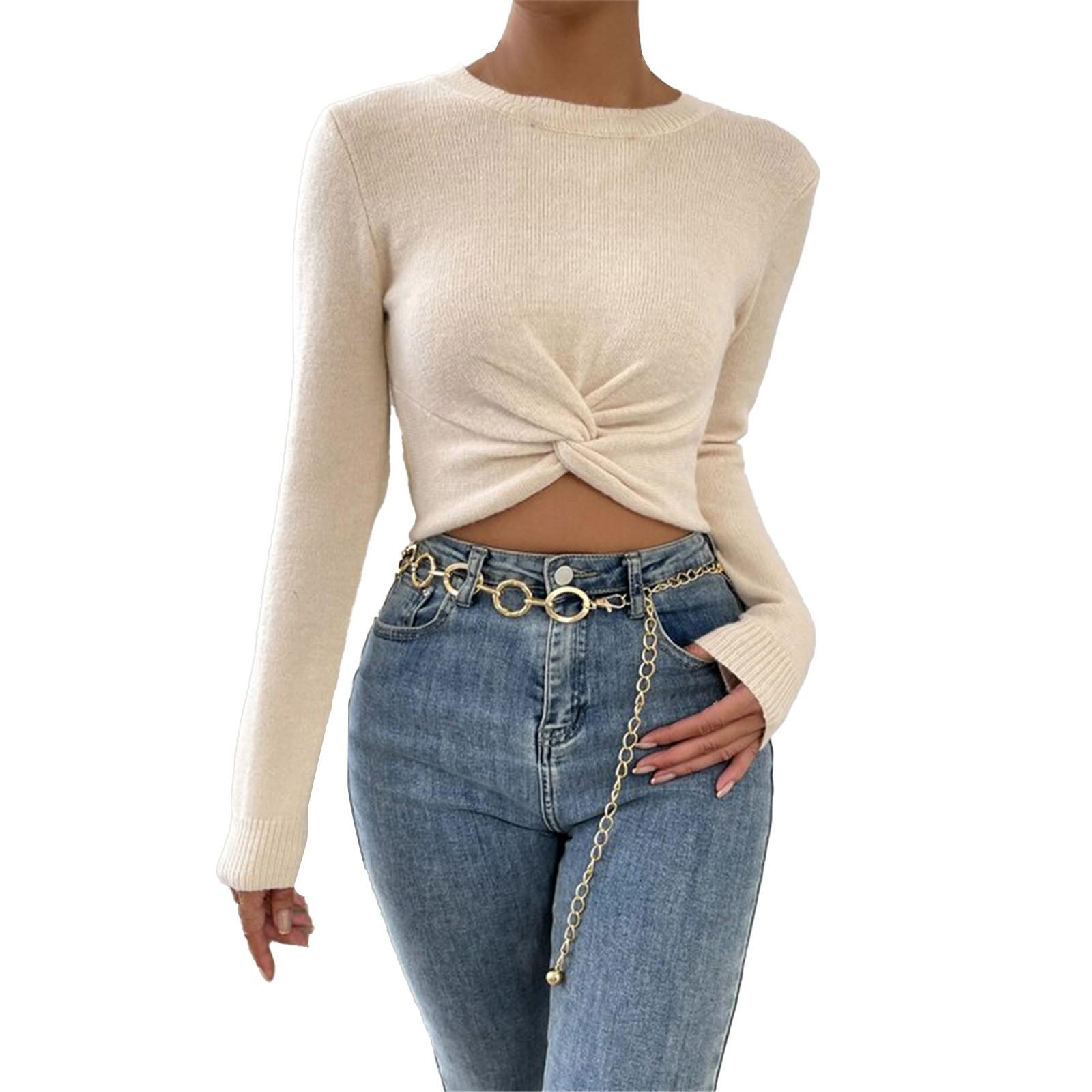 

Женский модный плиссированный свитер с длинным рукавом и зауженным кроем для спорта и отдыха S белый