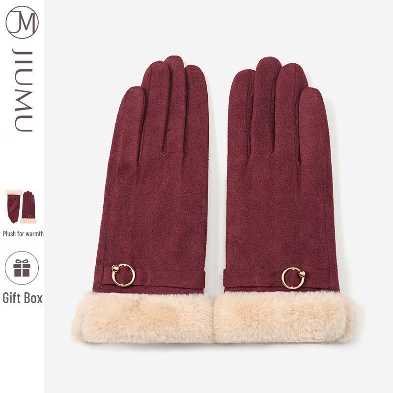 JIUMU Women's Winter Touchscreen Fleece-lined Suede-like Gloves