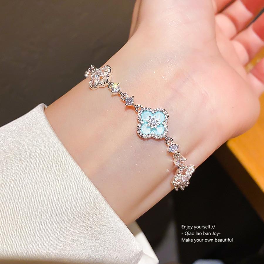Modern Minimalist Silver Blue Zircon Flower Bracelet For Women Gift