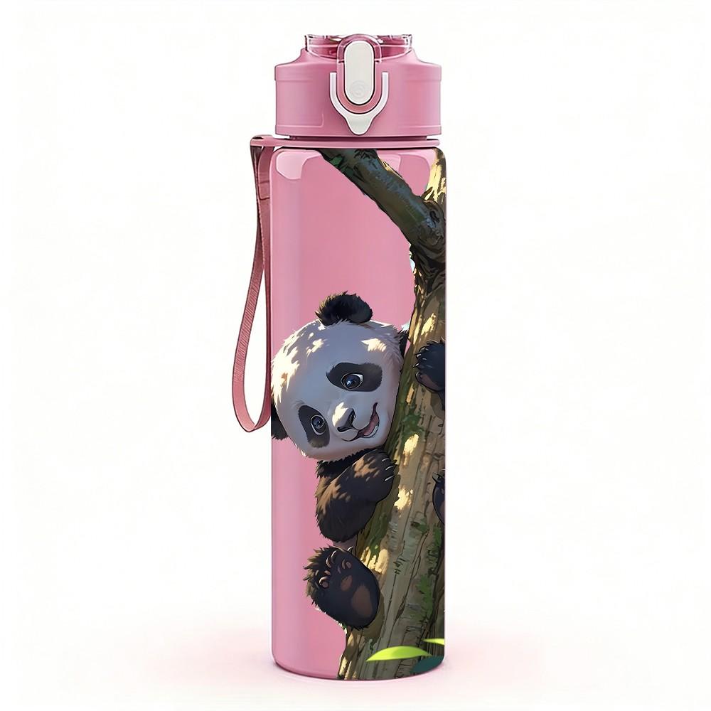 1PC Panda Bear On Tree Trunk Print 750ml Color Plastic Sports Water Bottle Leakproof Flip Straw Lid Suitable for Sports Office Home Use