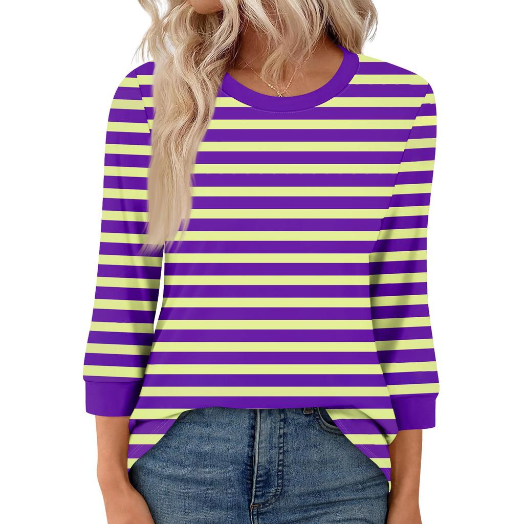 Women's Fashion Casual Seven Sleeve T-Shirt Print Round Neck Top