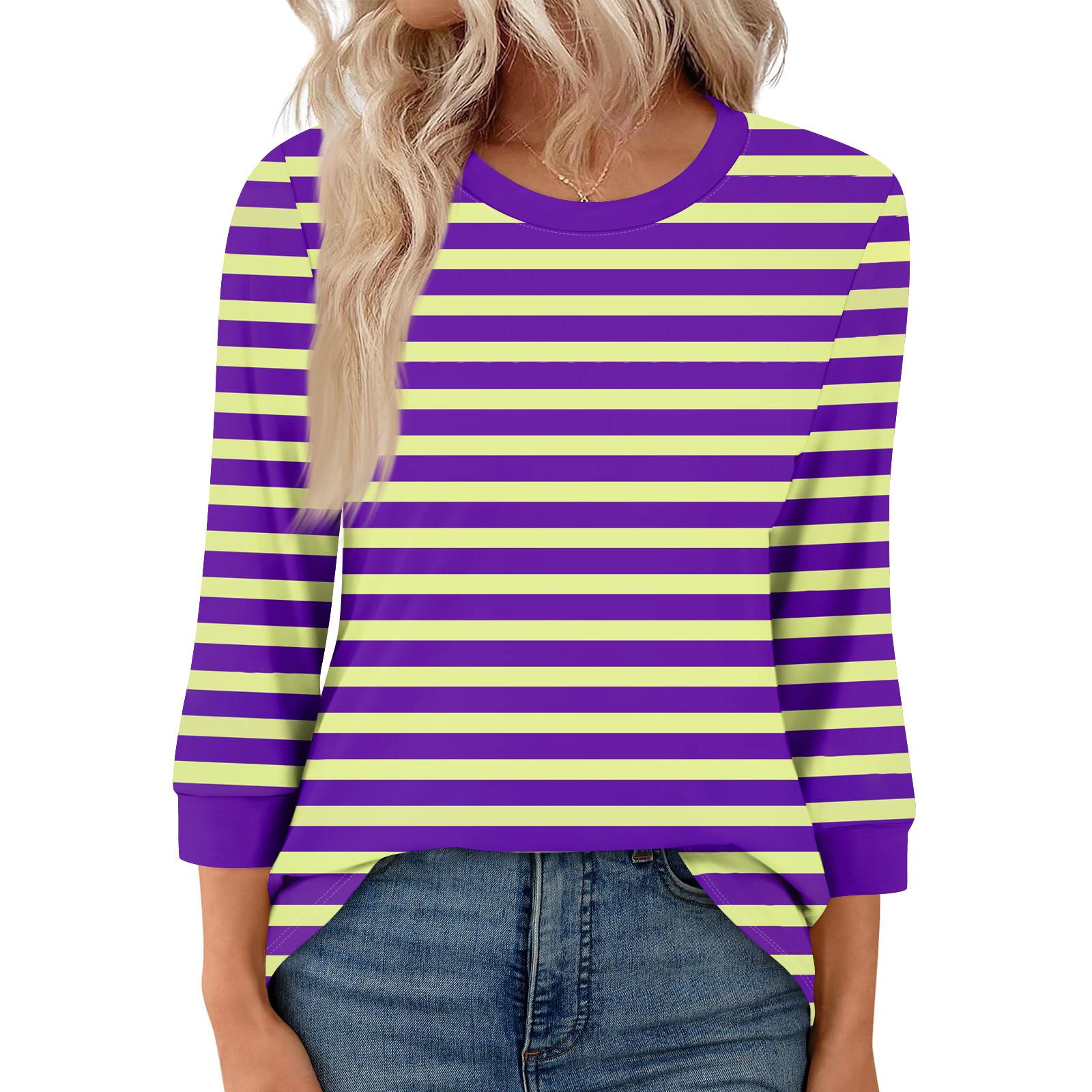 

Женская модная повседневная футболка с рукавом семь восьмых и принтом, топ с круглым вырезом S