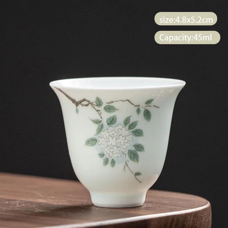 1 Pcs Chinese Handmade Ceramic Teacup Exquisite Hand-painted Flowers Tea Bowl Meditation Cup Porcelain Tea Set Master Cup