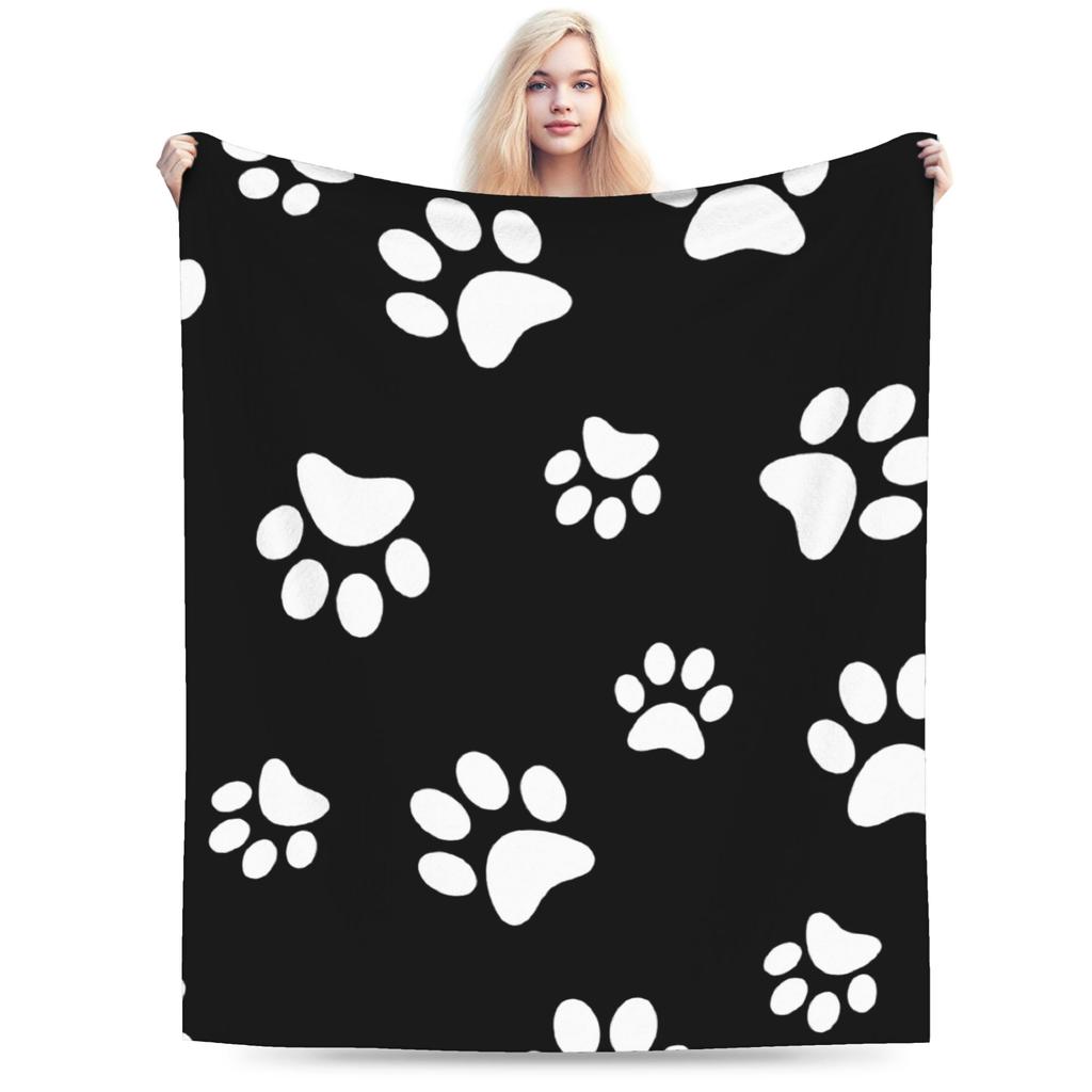 Dog Paw Print and Bone Blanket Quality Soft Warm Throw Blanket Winter Children Home Decor Pattern Bedspread