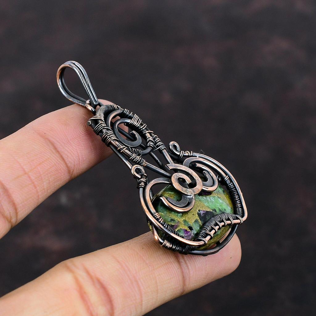 Copper Ruby Zoisite Pendant Copper Wire Wrapped Jewelry Genuine Gemstone Pendant Wedding Gift Copper Wire Wrap Pendant Handmade Boho Jewelry