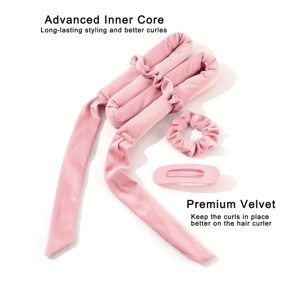 4pcs Heatless Curling Rod No Heat Hair Curlers Overnight Heatless Curling Set with Hair Scrunchies and Clip Styling Tools