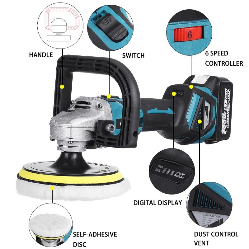 New 6 Gears Brushless Electric Polishing Machine 1600W Wireless Car Polisher Rechargeable Sanding Tools for 18V Battery