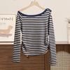 Ta Chi Women's Striped Off-Shoulder Long Sleeve Knit Top