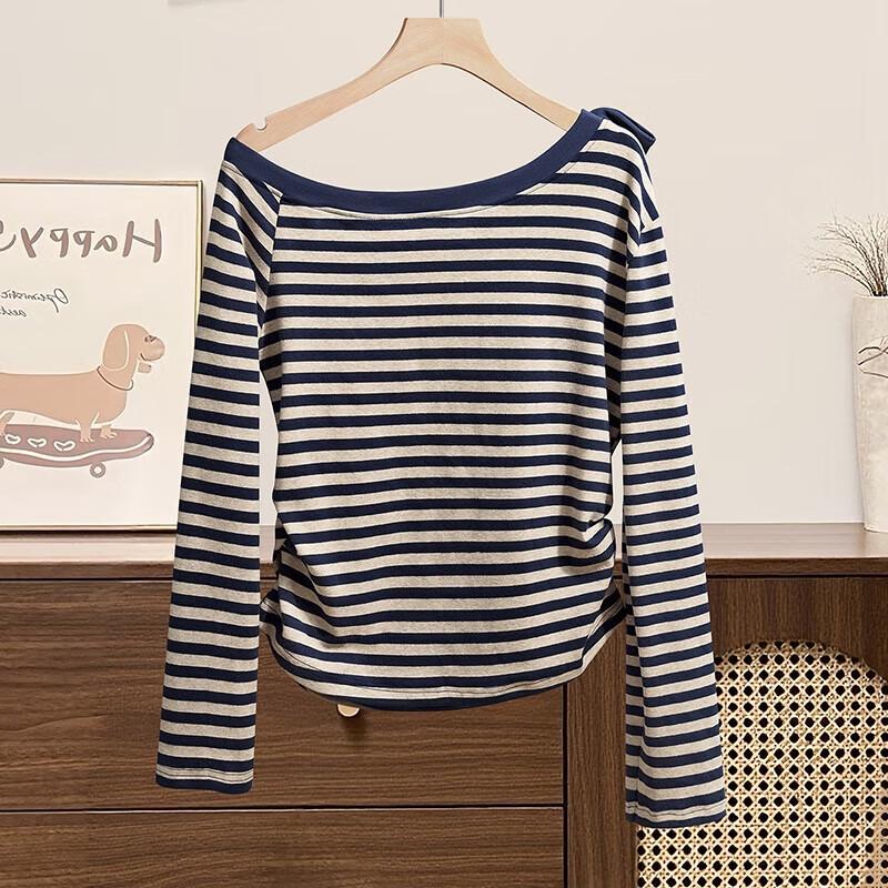 Ta Chi Women's Striped Off-Shoulder Long Sleeve Knit Top