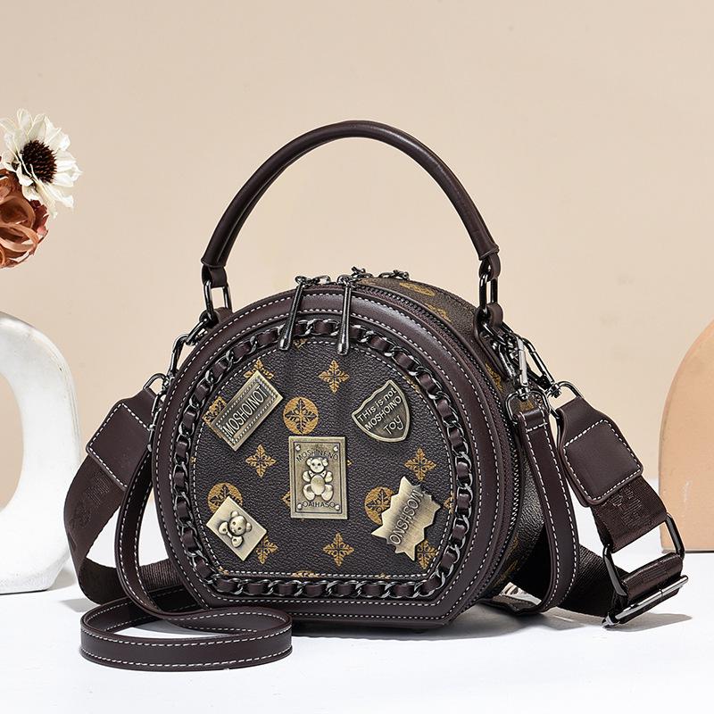 Женская высококачественная винтажная круглая сумка через плечо 2025